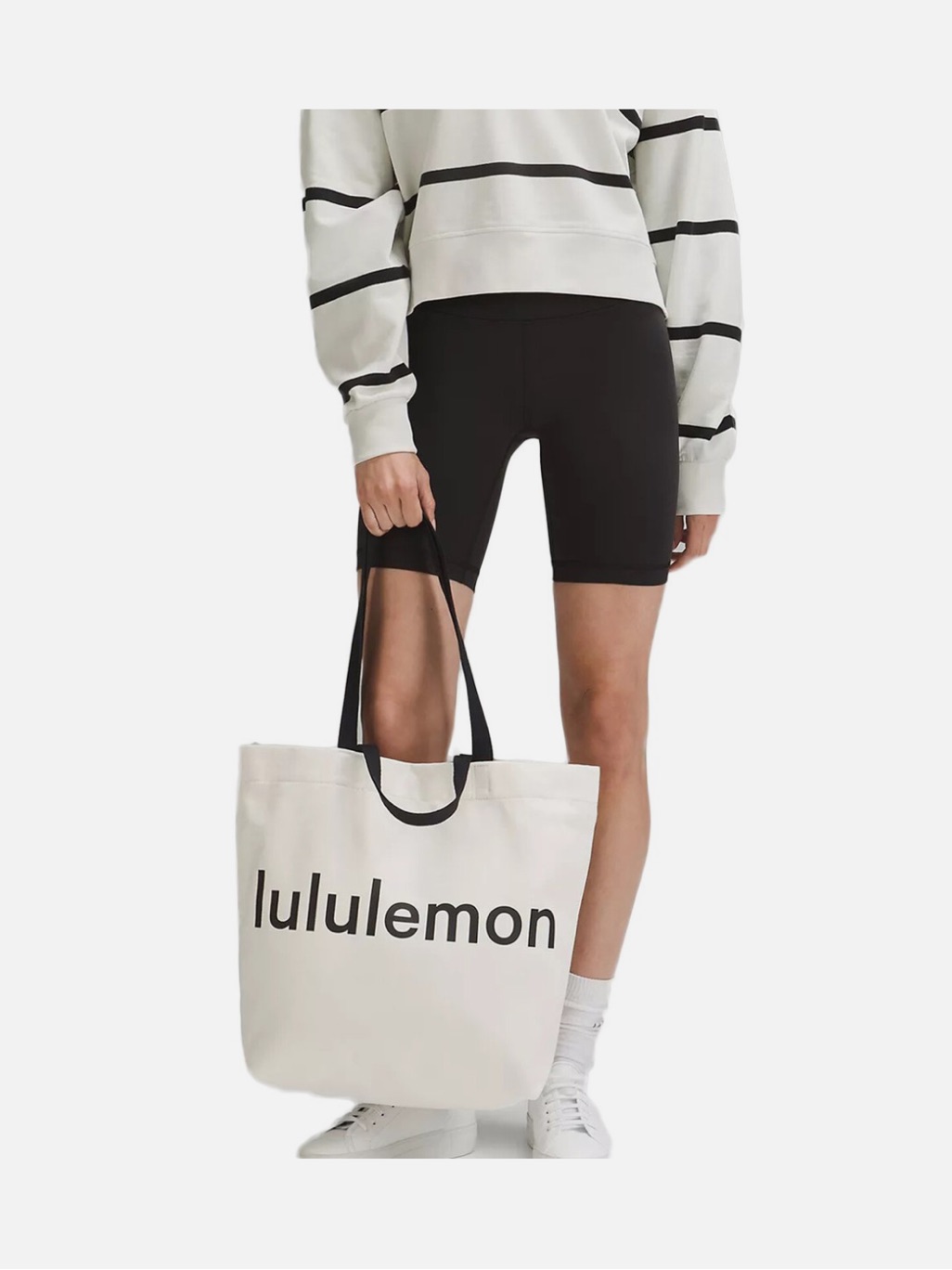 Lululemon Cotton Double Handle Canvas Tote Shopper Bag - 17l Nat/Blk
